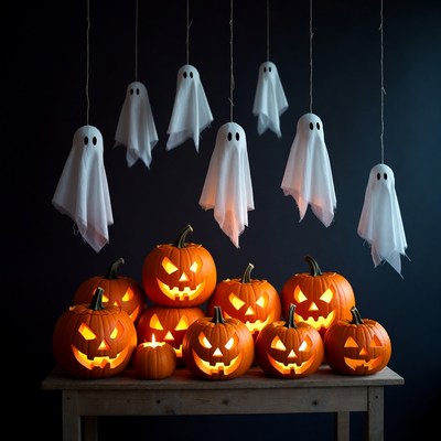 Halloween Pumpkins and Ghost Decorations