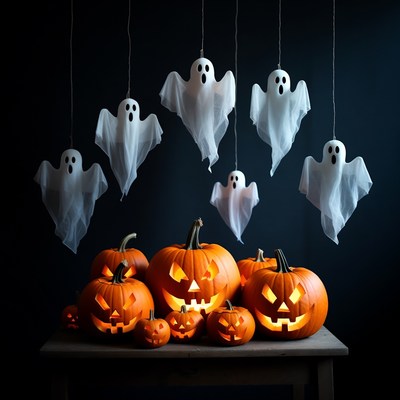 Halloween Pumpkins and Ghosts Hanging