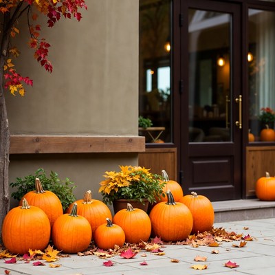 Autumn Pumpkins by Cafe Entrance