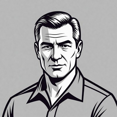 Handsome man in black and white illustration