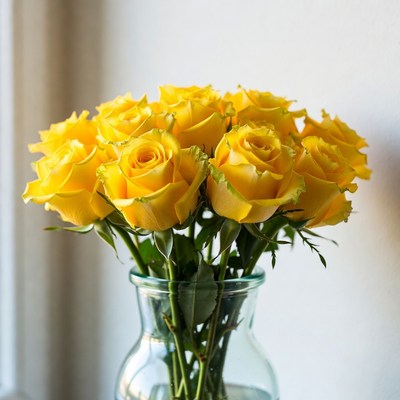 Yellow Roses in Glass Vase