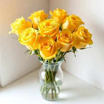Yellow Roses in Glass Vase