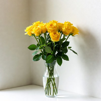 Yellow Roses in Glass Vase
