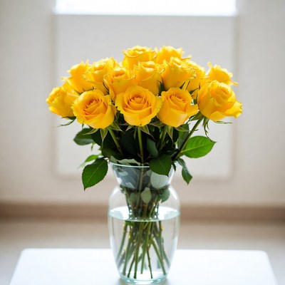Yellow Roses in Glass Vase