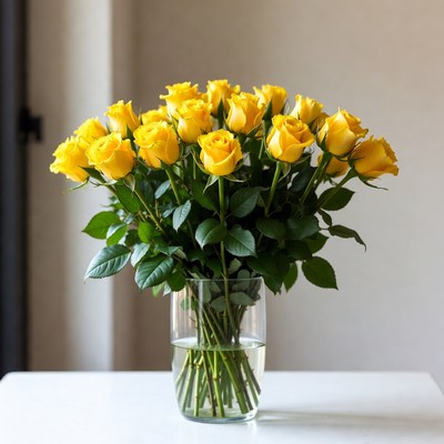 Yellow Roses in Glass Vase