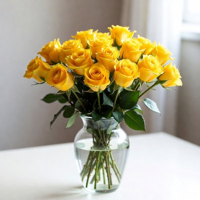 Yellow Roses Bouquet in Glass Vase