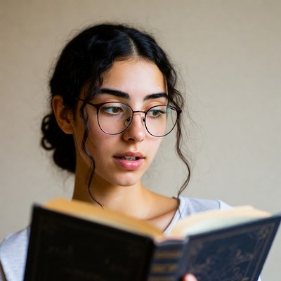 Young woman reading book
