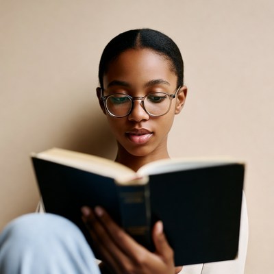 African-American woman reading book