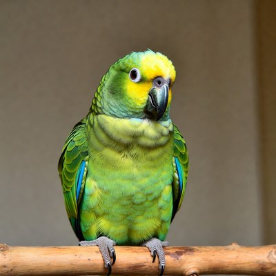 Green Parrot Perched on Branch