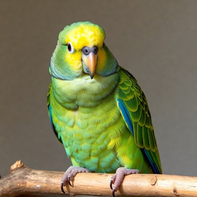 Green Parrot on Wooden Perch