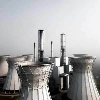 Cooling Towers at Industrial Power Plant