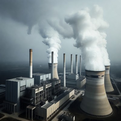Industrial Power Plant Emitting Smoke