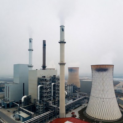 Industrial Power Plant with Smokestacks