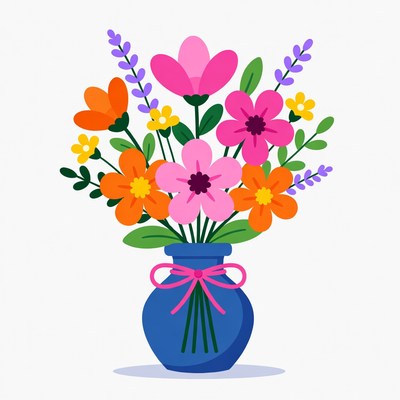 Colorful Flowers Bouquet in Blue Vase