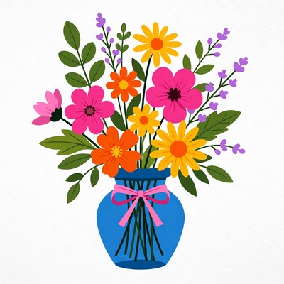 Colorful Flowers in Blue Vase