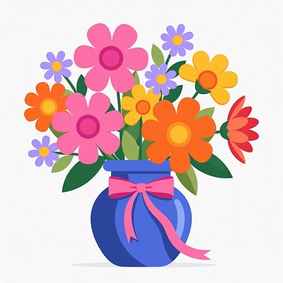 Colorful Flowers in Blue Vase