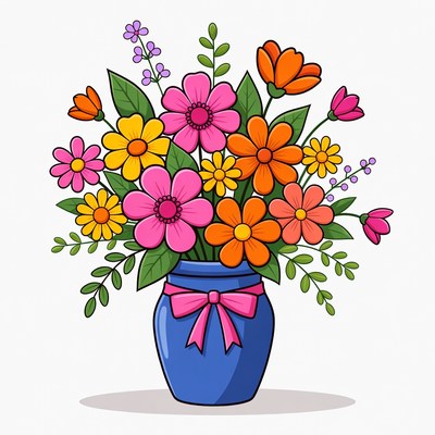 Colorful Flowers in Blue Vase