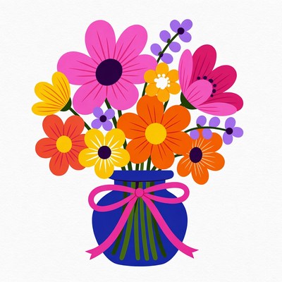 Colorful Flowers in Blue Vase