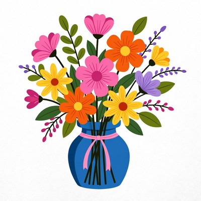 Colorful Flowers in Blue Vase