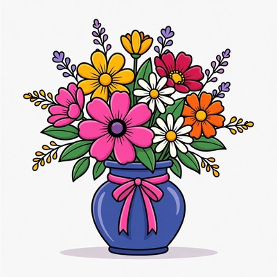 Colorful Flowers in Blue Vase