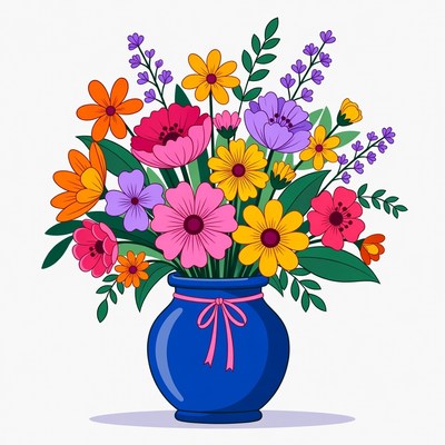 Colorful Flowers in Blue Vase
