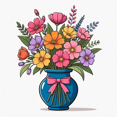 Colorful Flowers in Blue Vase