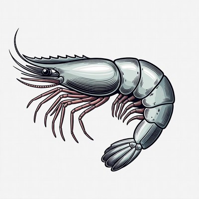 Illustrated Shrimp on White Background