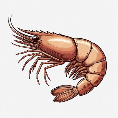 Illustrated Shrimp on White Background