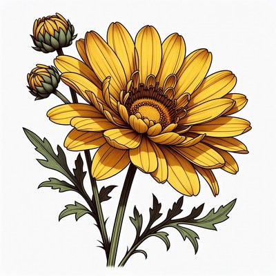Vibrant Yellow Gerbera Daisy Illustration