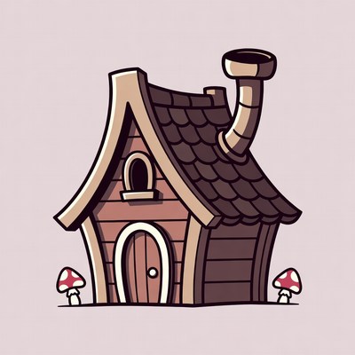 Cartoon Mushroom House with Toadstools