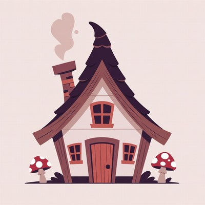 Cartoon Witch House with Mushrooms