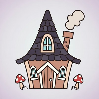 Cute Mushroom House Illustration