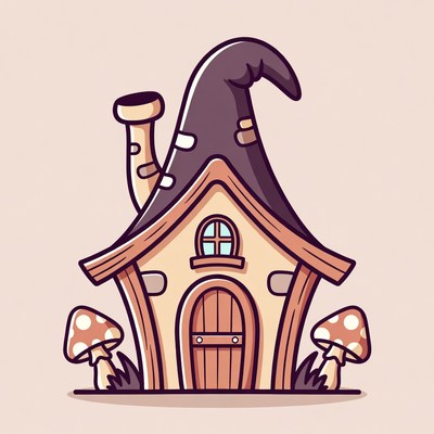 Cute Witch House with Mushrooms