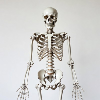 Human skeleton standing front view