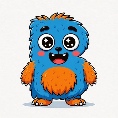 Cute blue furry monster illustration