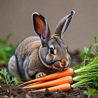 Rabbit eating carrots