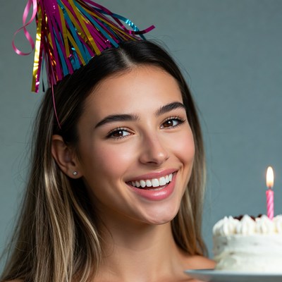 Woman smiling with birthday cake candle