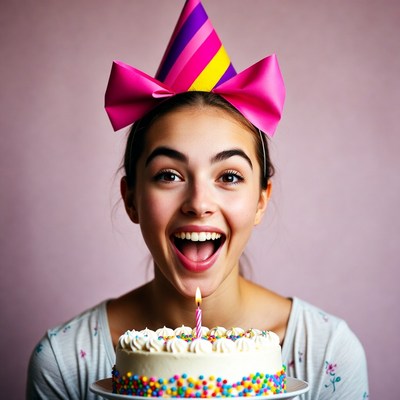 Girl blowing birthday candle on cake