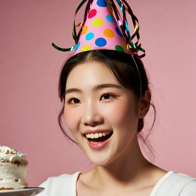 Asian woman holding birthday cake