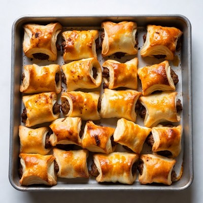 Sausage rolls in baking tray