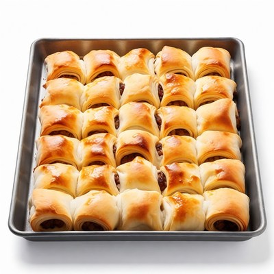 Sausage rolls in baking tray
