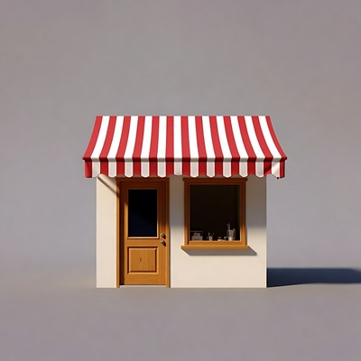Small shop with red striped awning
