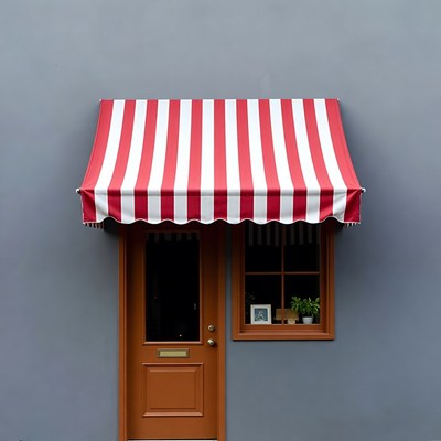 Red White Striped Awning Over Shop Door