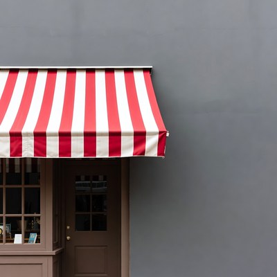 Red Striped Awning Over Shop Door