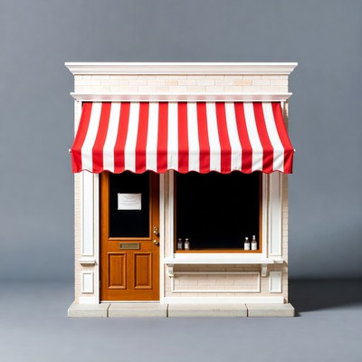 Shop with Red Striped Awning