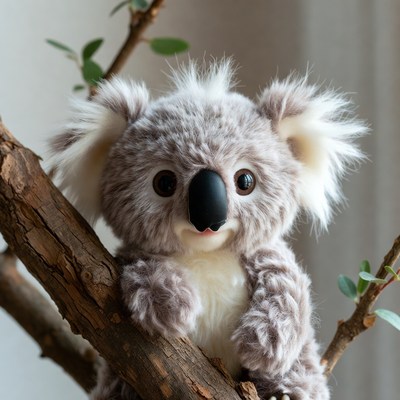 Fluffy Koala Plush Toy on Branch