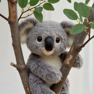 Cute Koala Plush on Tree Branch