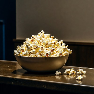 Heap of popcorn in gold bowl