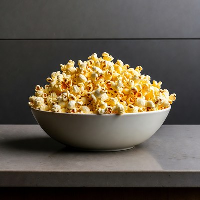 Heap of Popcorn in White Bowl