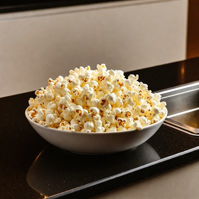 Bowl of popcorn on kitchen counter